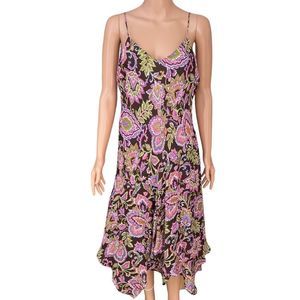 Jones New York Paisley Slip Dress 100% silk asymmetrical hem size 14